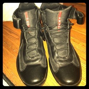 Men’s Prada America’s Cup High Top Black Sneakers